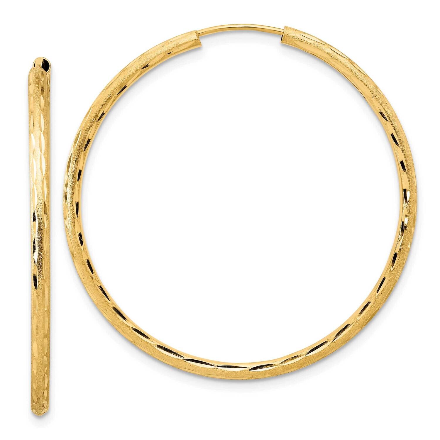 Satin Diamond-Cut 2.00mm Endless Hoop Earrings 14k Polished Gold TF2187, MPN: TF2187,
