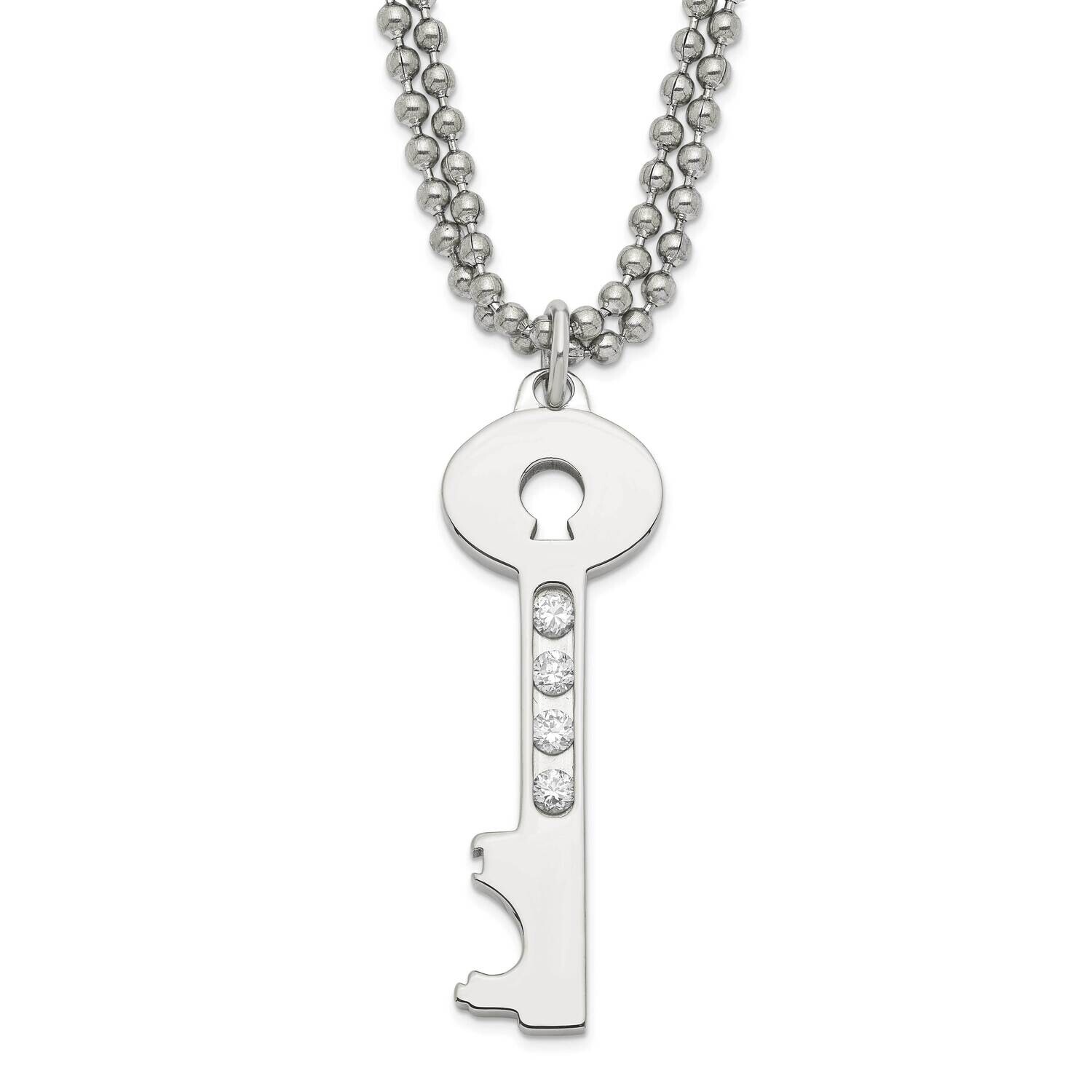 Polished Key CZ Double Chain Necklace 24 Inch Stainless Steel SRN620-24 by Chisel, MPN: SRN620-24, …