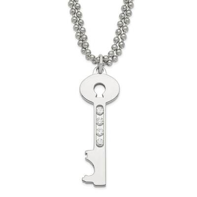 Polished Key CZ Double Chain Necklace 24 Inch Stainless Steel SRN620-24 by Chisel, MPN: SRN620-24, …
