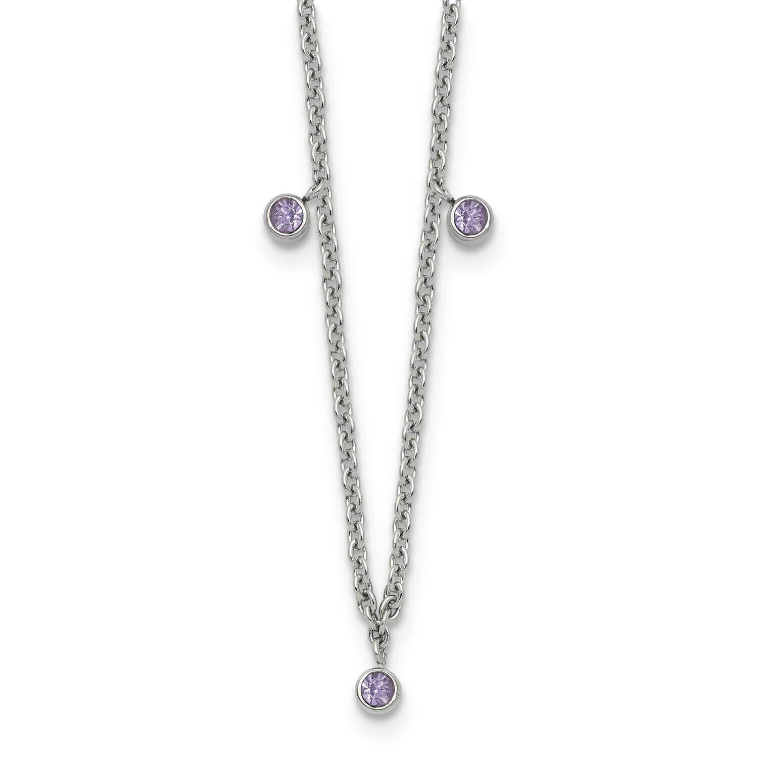 Polished Purple Crystal 17.5 Inch 2 Inch Extension Necklace Stainless Steel SRN3087PU-17.5