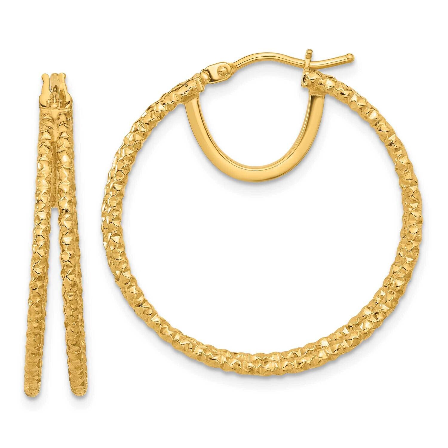 Textured Double Circle Hoop Earrings 14k Polished Gold TF2267, MPN: TF2267,