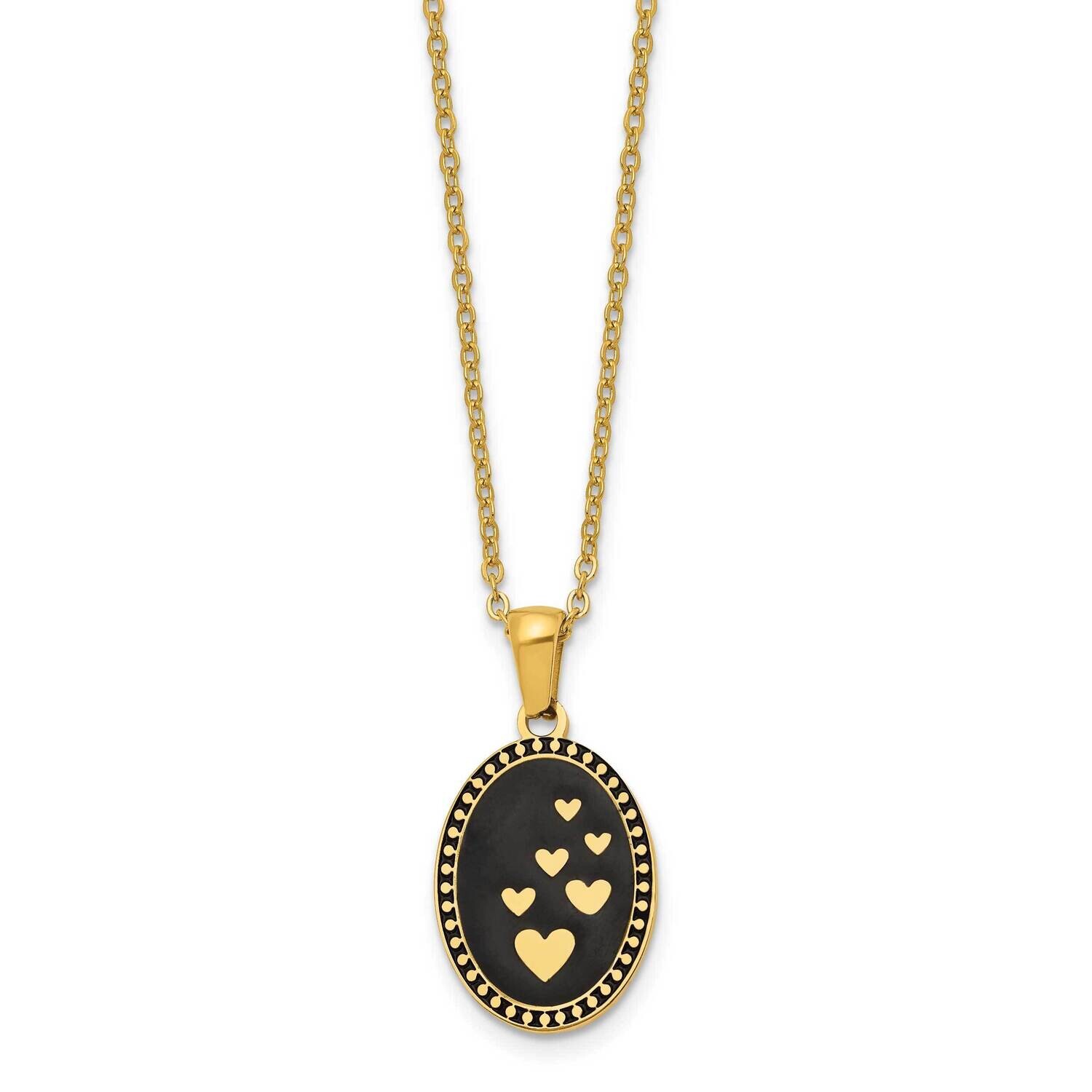 Chisel Polished Yellow Ip-Plated Enameled Hearts Pendant On A 15 Inch Cable Chain A 2.5 Inch Extens…