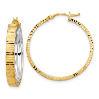 Rhodium Diamond-Cut Circle Hoop Earrings 14k Polished Gold TF2224, MPN: TF2224,