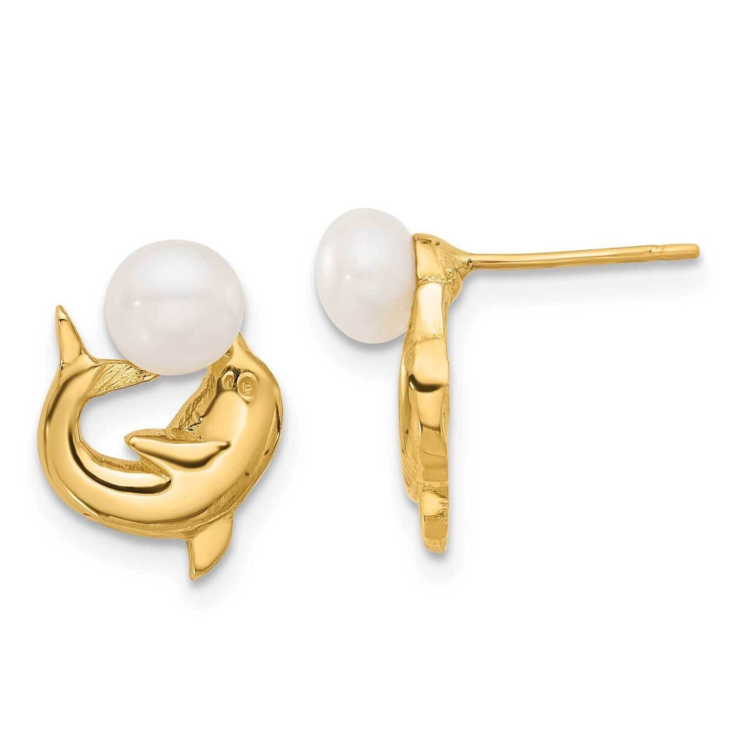 5-6mm Button White Fwc Pearl Dolphin Post Earrings 14k Gold XF853E, MPN: XF853E, 196904100257