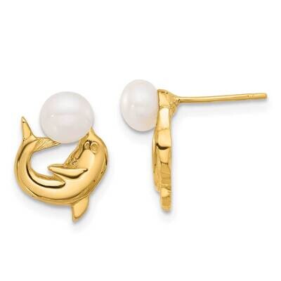 5-6mm Button White Fwc Pearl Dolphin Post Earrings 14k Gold XF853E, MPN: XF853E, 196904100257