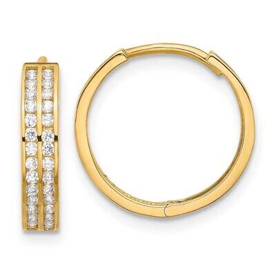 Two Row CZ 3.5mm Hinged Hoop Earrings 14k Polished Gold TF2286, MPN: TF2286,