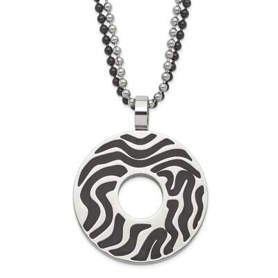 Black Ip-Plated &amp; Black Rubber Swirl Circle Necklace Stainless Steel SRN576-22 by Chisel, MPN: SRN5…