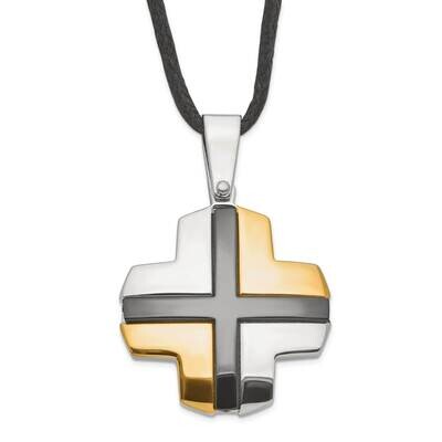 Black &amp; Yellow Ip-Plated Cross On Cord Necklace Stainless Steel SRN500-20 by Chisel, MPN: SRN500-20…