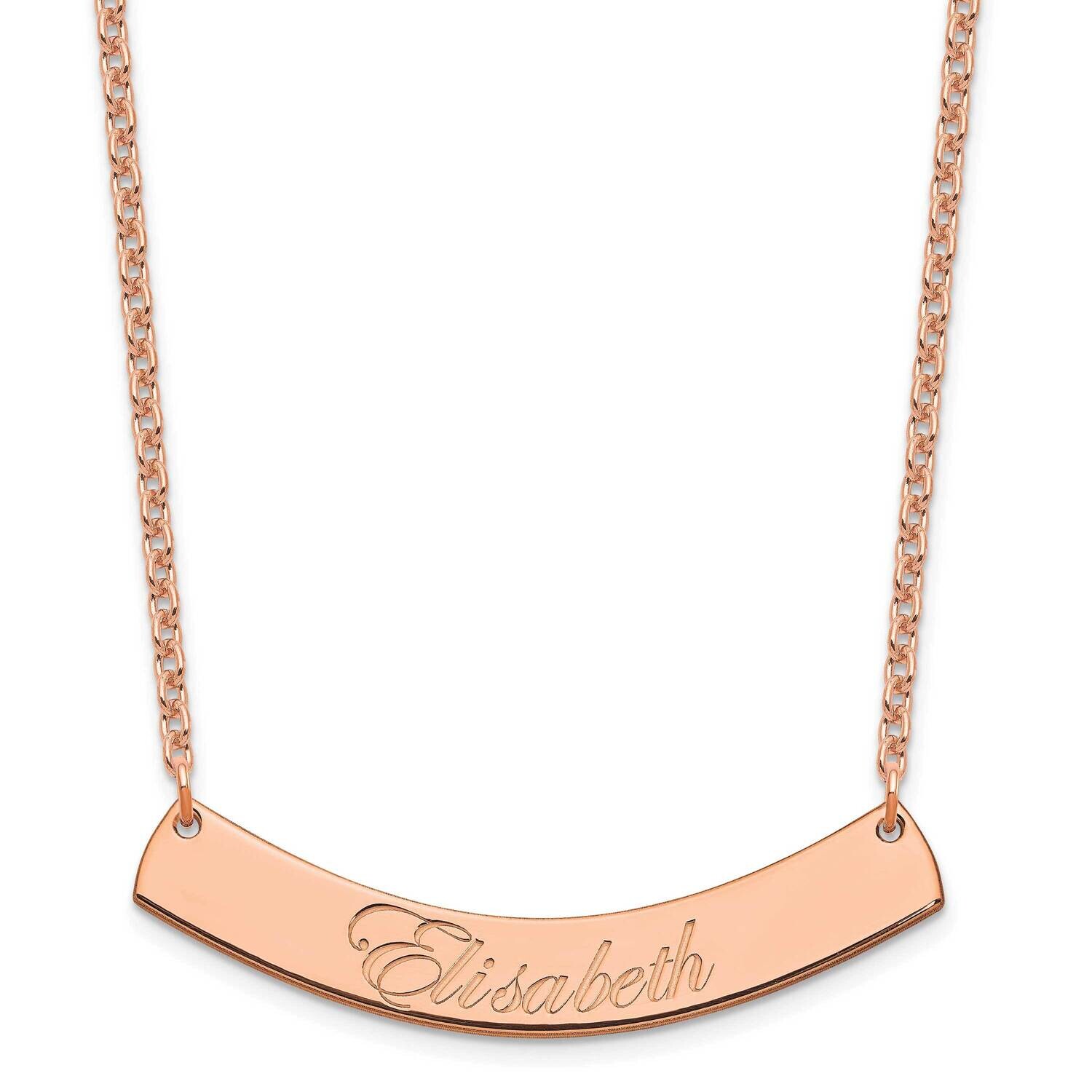 Rose-Plated Medium Polished Curved Edwardian Script Bar Necklace Sterling Silver XNA1222RP, MPN: XN…