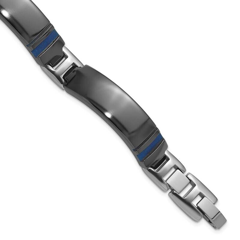 Black Ti Polished Blue Annodized Bracelet 8 Inch Titanium TBB168-8