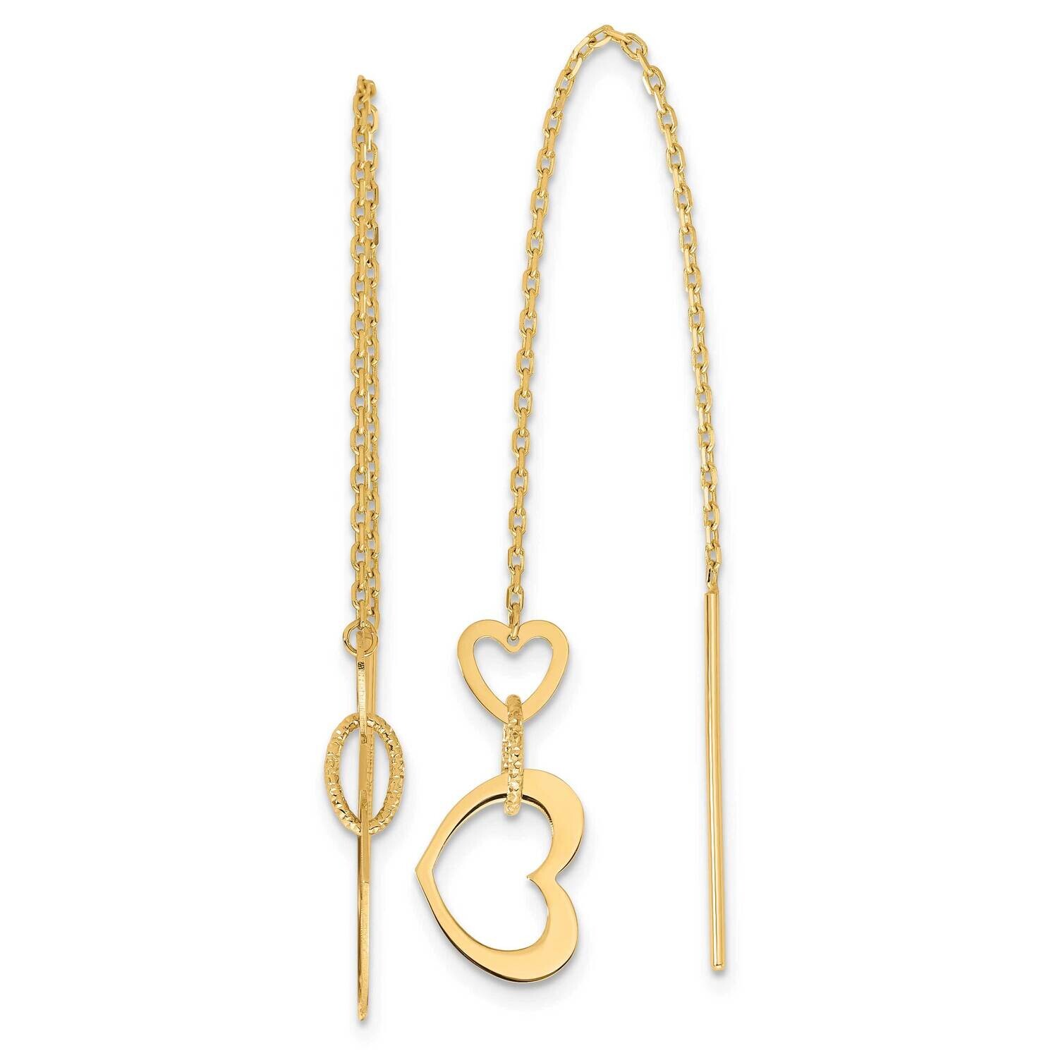 Hearts Dangle Threader Earrings 14k Polished Gold TF2320