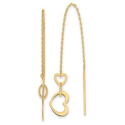 Hearts Dangle Threader Earrings 14k Polished Gold TF2320, MPN: TF2320,