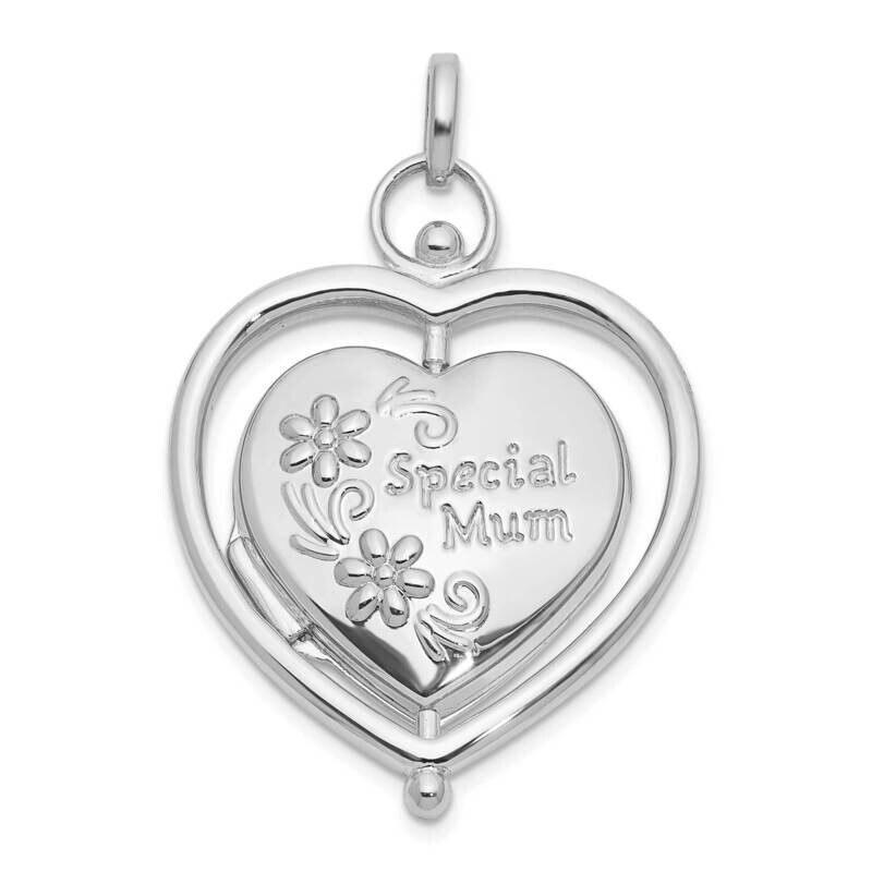 Floral Special Mum Reversible Heart Locket 14k White Gold XL861W