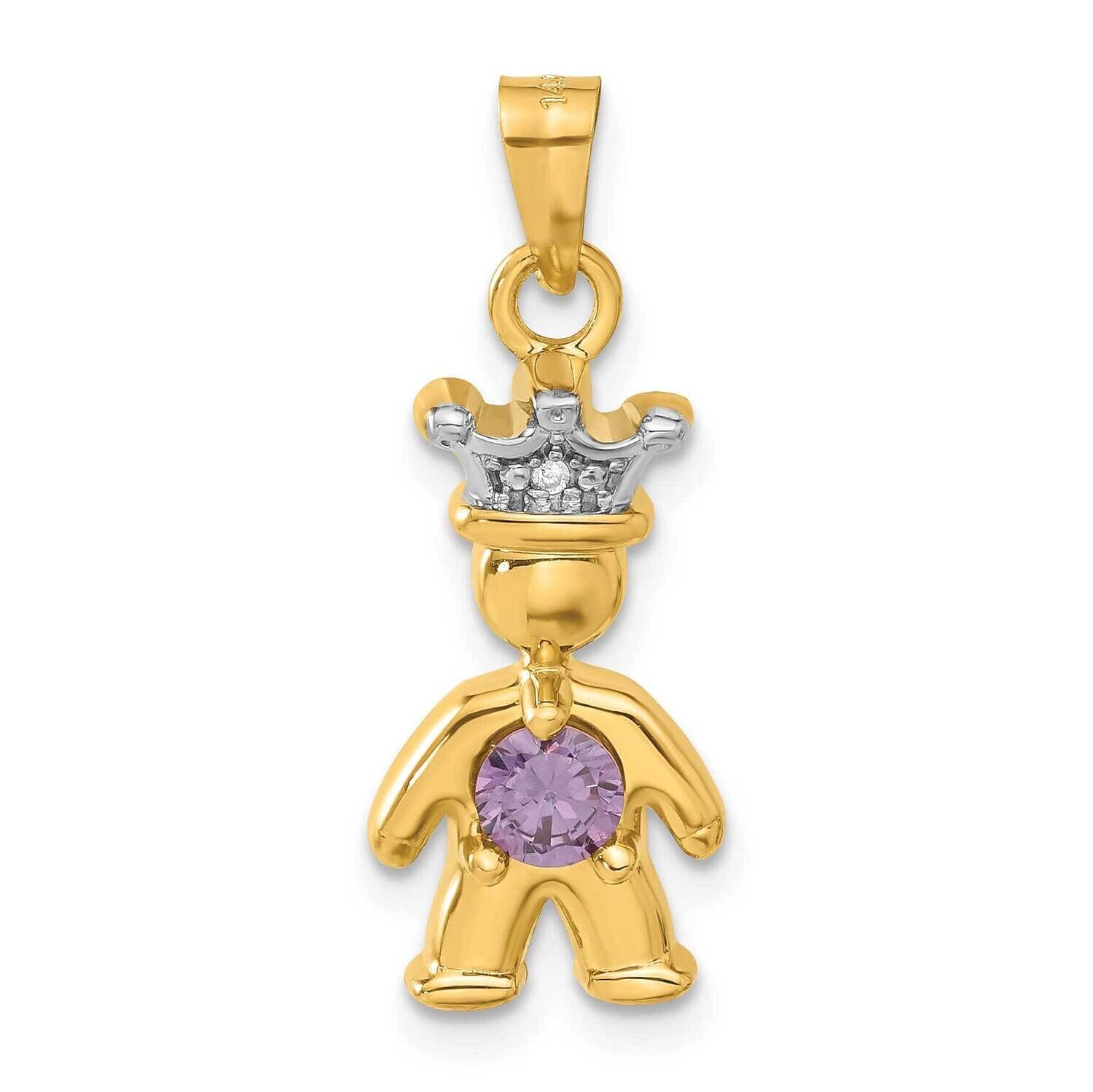 Diamond Synthetic February Birthstone Boy Pendant 14k Gold XK1053, MPN: XK1053,