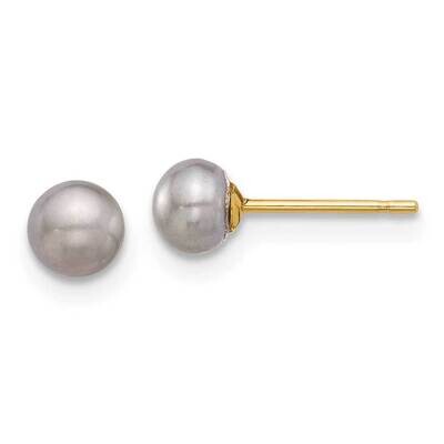4-5mm Grey Button Fwc Pearl Stud Post Earrings 14k Gold X40BG, MPN: X40BG,