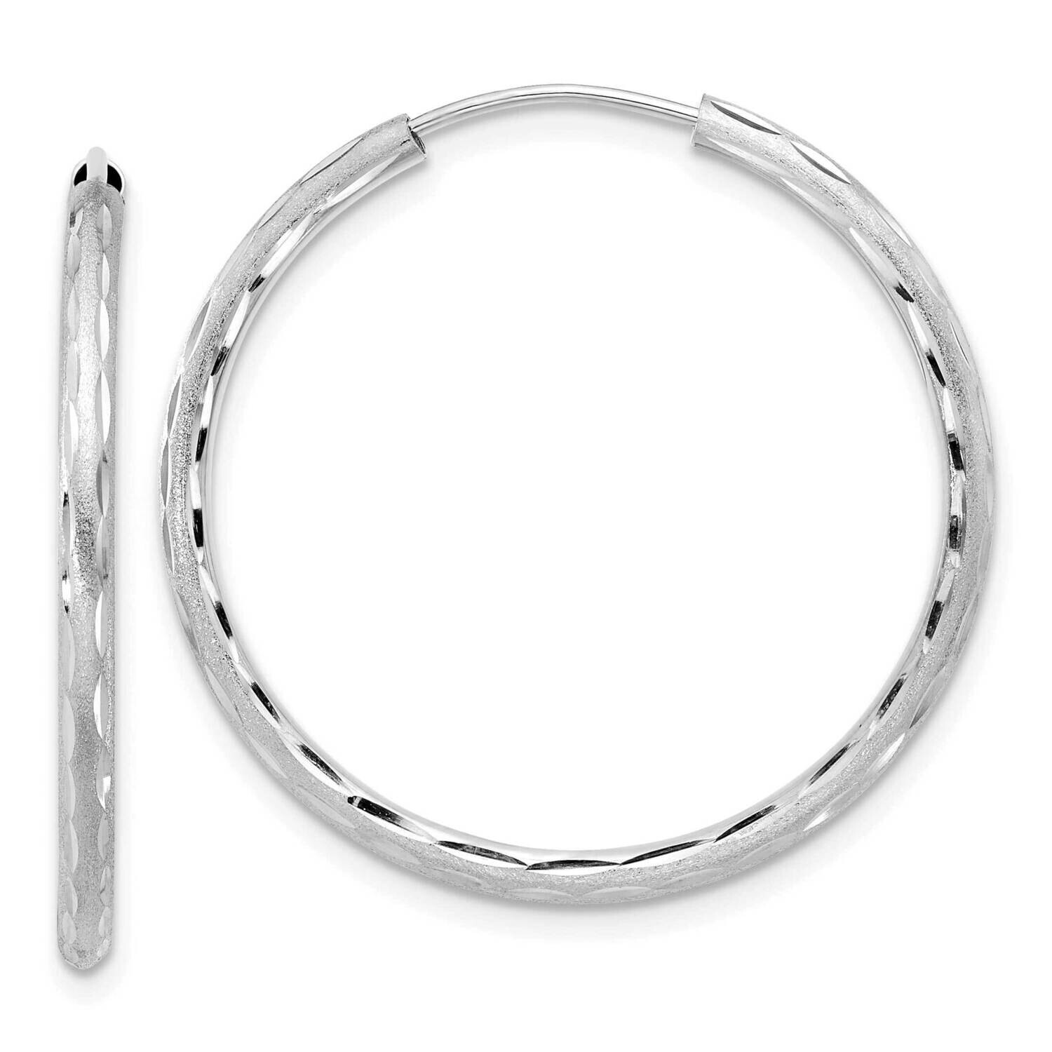 Polished Satin Diamond-Cut 2.00mm Endless Hoop Earrings 14k White Gold TF2190W