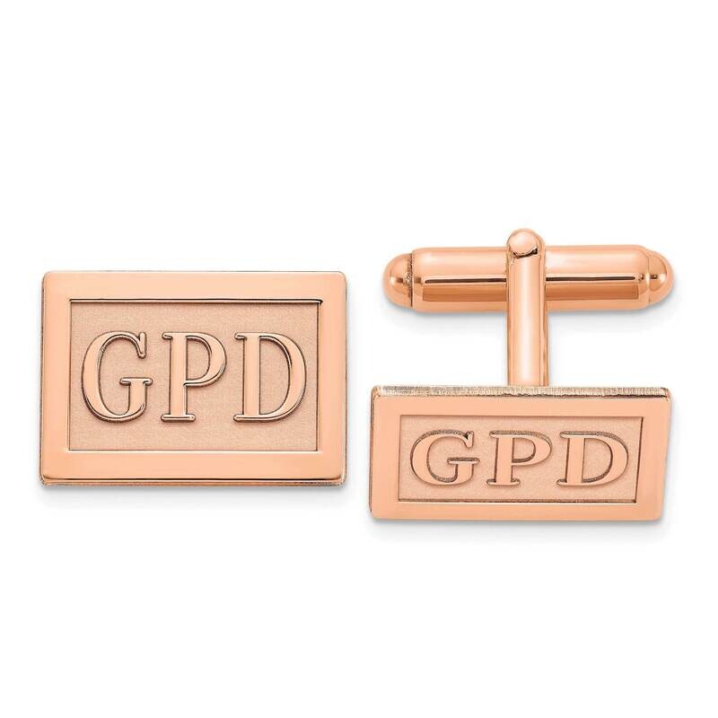 Rose-Plated Rectangle Raised Letters Monogram Cuff Links Sterling Silver XNA614RP