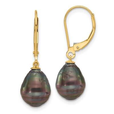 8-9mm Teardrop Black Saltwater Tahitian Pearl Leverback Earrings 14k Gold XF811E, MPN: XF811E,
