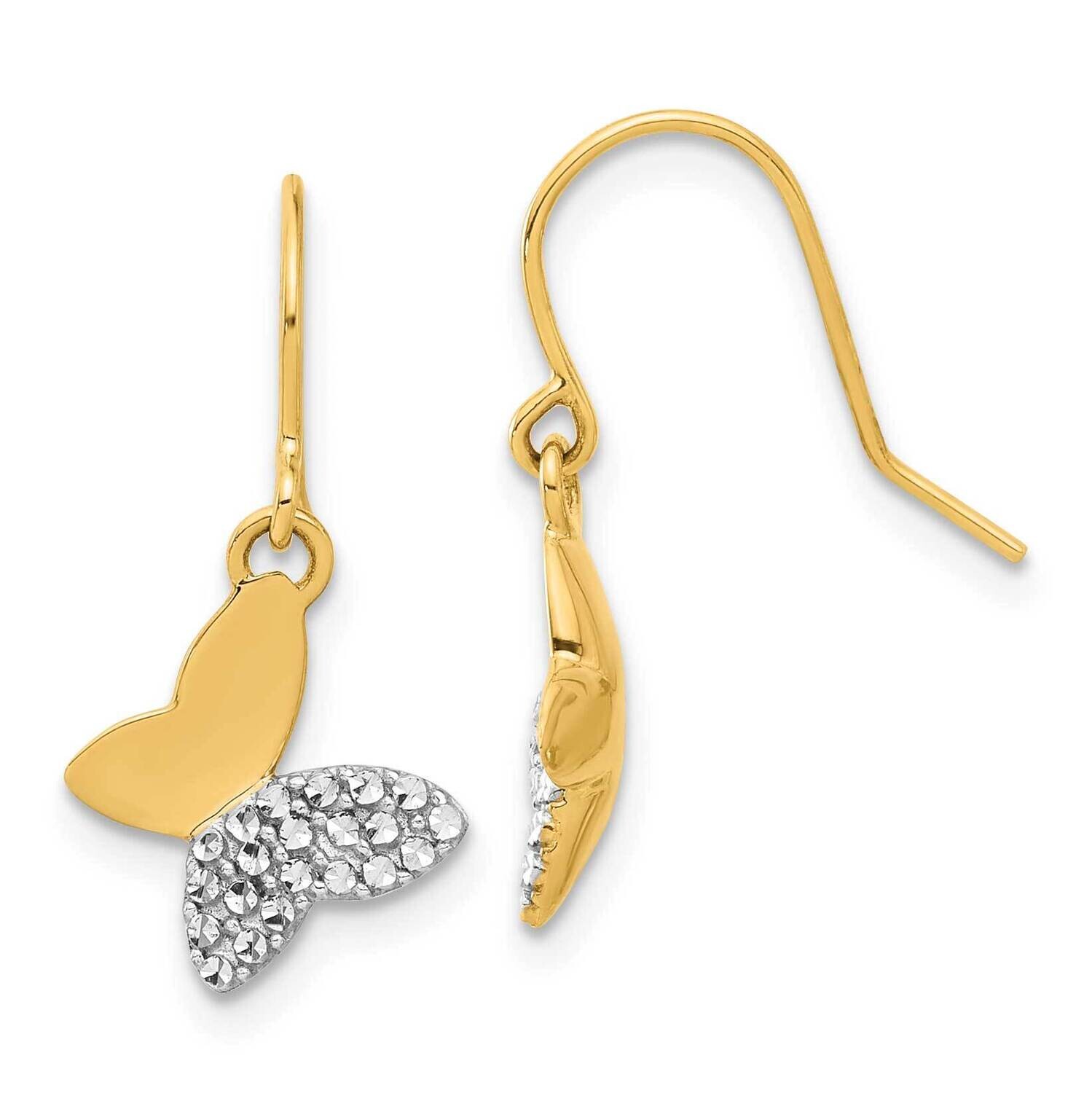 Diamond-Cut Butterfly Dangle Earrings 14k Gold White Rhodium  TF2370, MPN: TF2370,