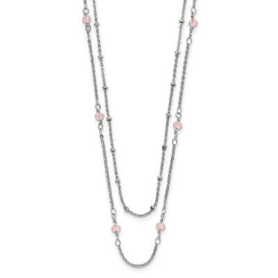 Chisel Polished 2-StrPink Crystal Beaded 16 Inch 1 Inch Extension Necklace Stainless Steel SRN3102-…