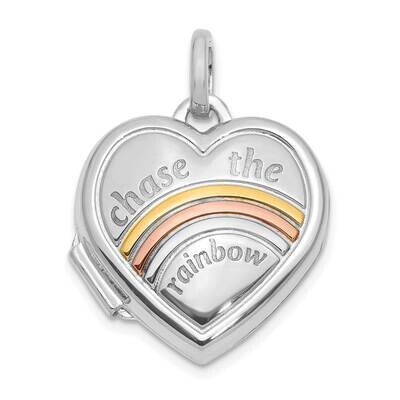 Rose Rhodium 15mm Chase The Rainbow Heart Locket 14k White Gold XL853W, MPN: XL853W,