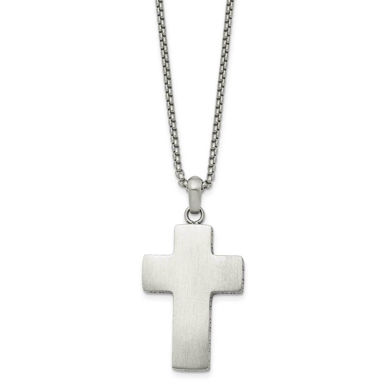 Chisel Brushed Black Oxidized Design Edges Cross Pendant On A 19.75 Inch Box Chain Necklace Stainle…