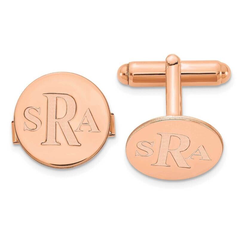 Rose-Plated Circle Recessed Letters Monogram Cuff Links Sterling Silver XNA617RP