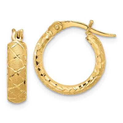 Satin Criss Cross 4mm Diamond Cut Hoop Earrings 14k Gold TF2219, MPN: TF2219,
