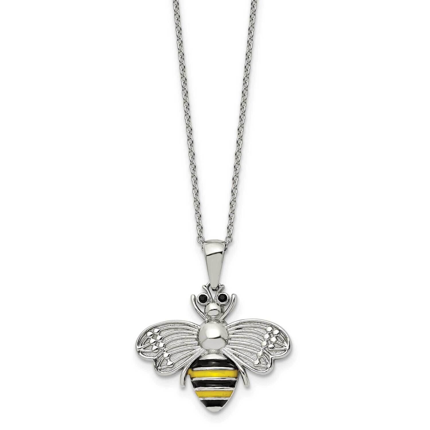 Chisel Polished Enameled Preciosa Crystal Bee Pendant On A 17.75 Inch Cable Chain 2 Inch Extension Necklace Stainless Steel SRN3072-17.75