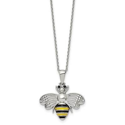 Chisel Polished Enameled Preciosa Crystal Bee Pendant On A 17.75 Inch Cable Chain 2 Inch Extension …