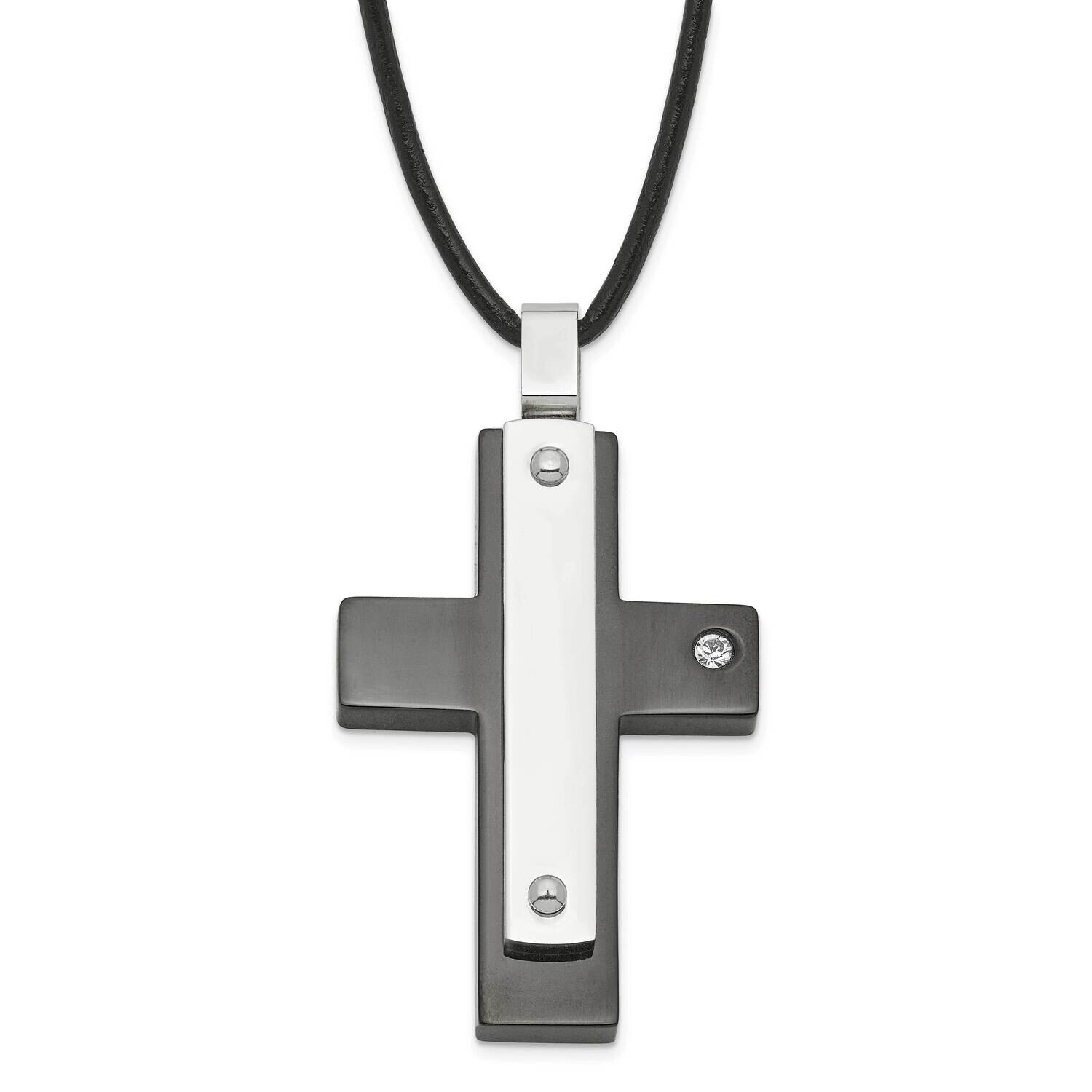CZ Accent Black Ip-Plated Cross Necklace Stainless Steel SRN293-18 by Chisel, MPN: SRN293-18, 88395…
