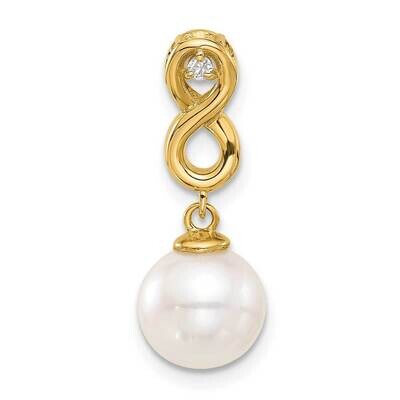 8-9mm Round White Fwc Pearl .02Ct Diamond Infinity Chain Slide 14k Gold XF824, MPN: XF824,