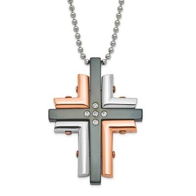 Black &amp; Pink Ip-Plated CZ Cross Necklace Stainless Steel SRN478-22 by Chisel, MPN: SRN478-22, 88395…