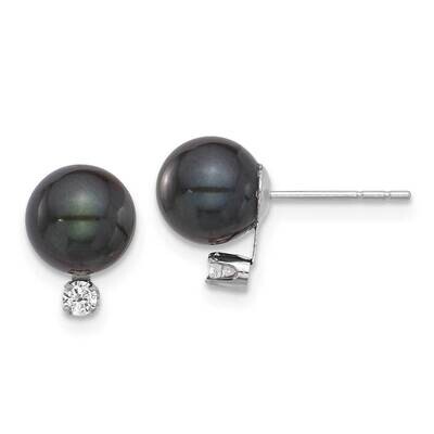 7-8mm Round Black Akoya Pearl &amp; .10Ct Diamond Post Earrings 14k White Gold XFW835E, MPN: XFW835E,