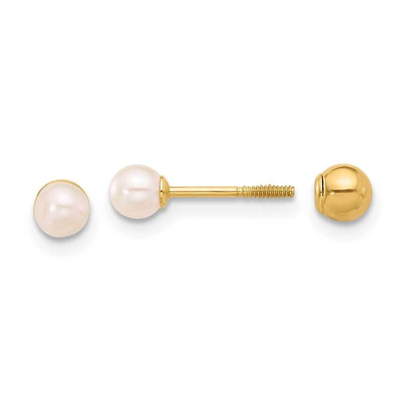 3-4mm Round Fwc Pearl Front Back Ball Post Earrings 14k Gold XF858E, MPN: XF858E,