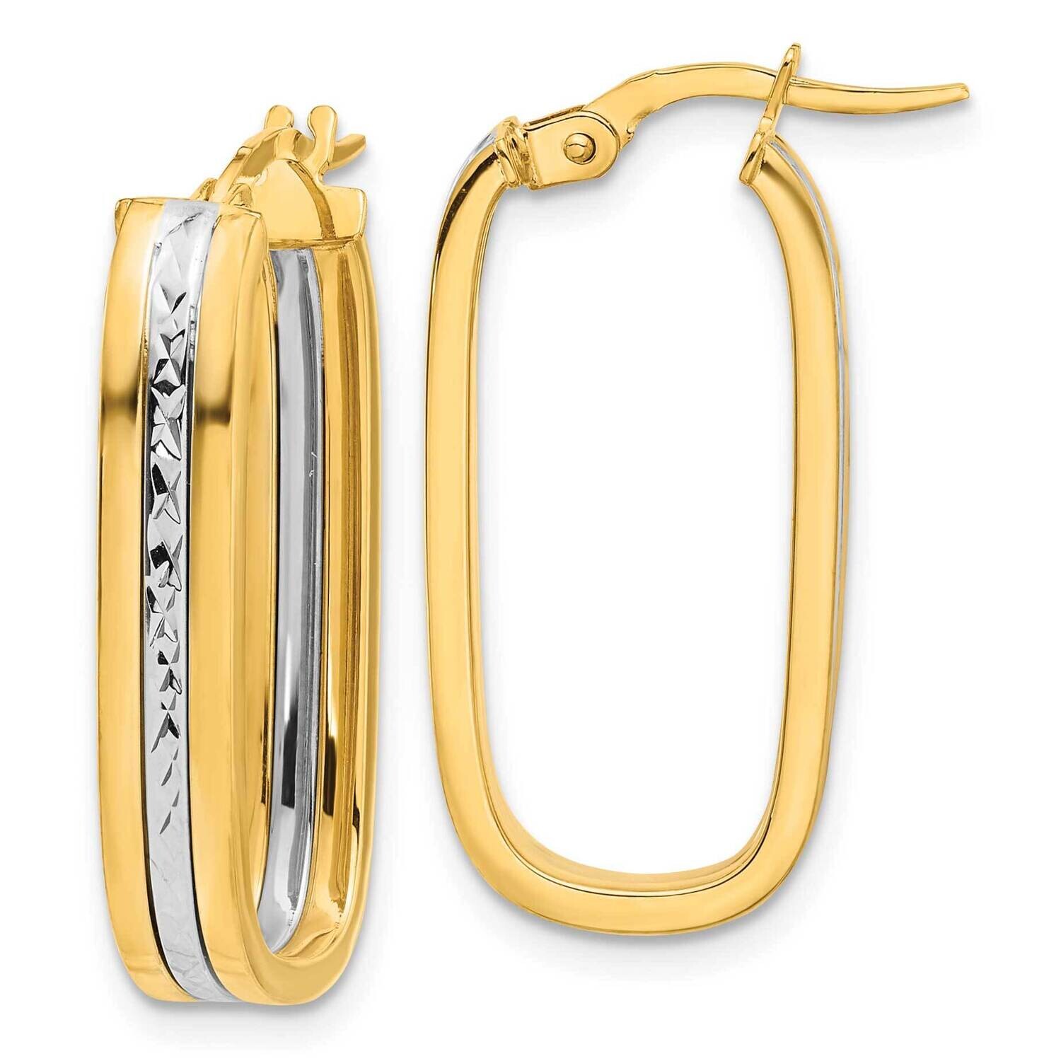 Diamond-Cut Oval Hoop Earrings 14k Two-Tone Gold TF2223