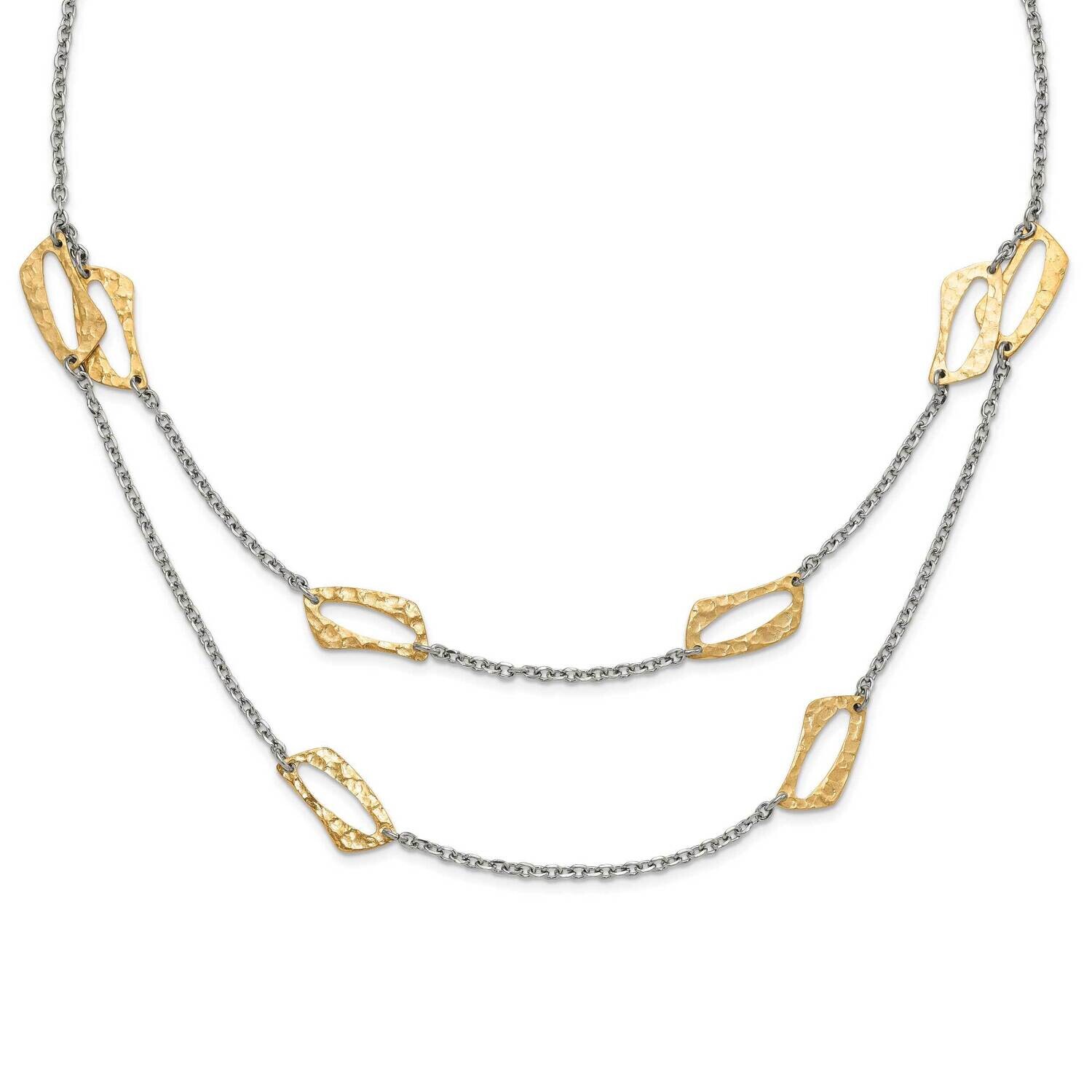 Yellow Ip-Plated Polished &amp; Textured Link Necklace Stainless Steel SRN401-22 by Chisel, MPN: SRN401…