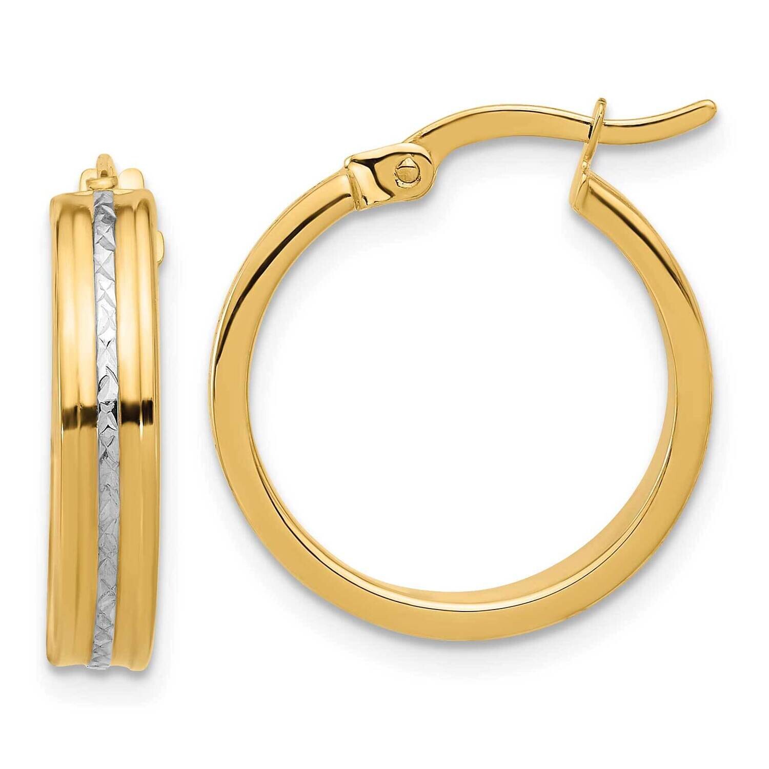 Polished Diamond-Cut Hoop Earrings 14k Gold White Rhodium TF2202