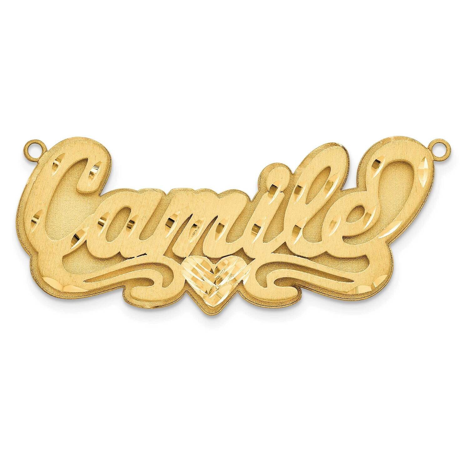 Gold-Plated 3D Satin Diamond-Cut Heart Name Plate Sterling Silver XNA239GP