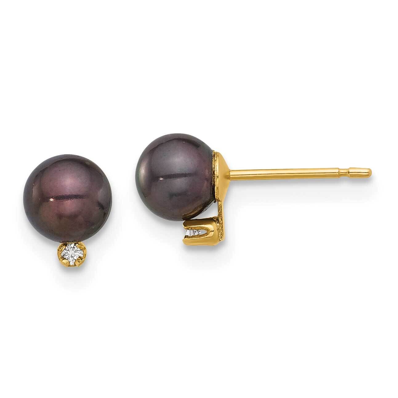 5-6mm Round Black Fwc Pearl .02Ct Diamond Post Earrings 14k Gold XF845E, MPN: XF845E, 196904100264