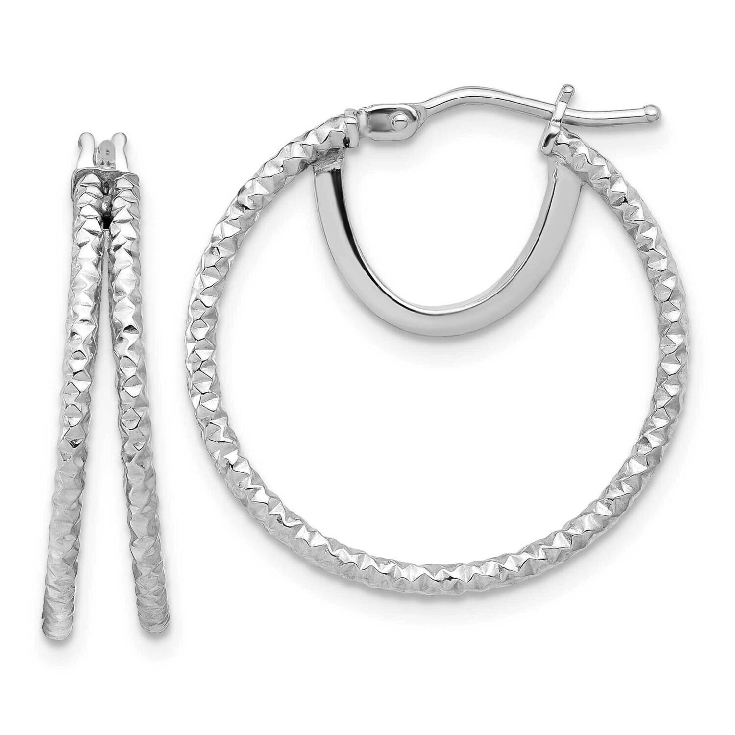 Polish Textured Double Circle Hoop Earrings 14k White Gold TF2268W