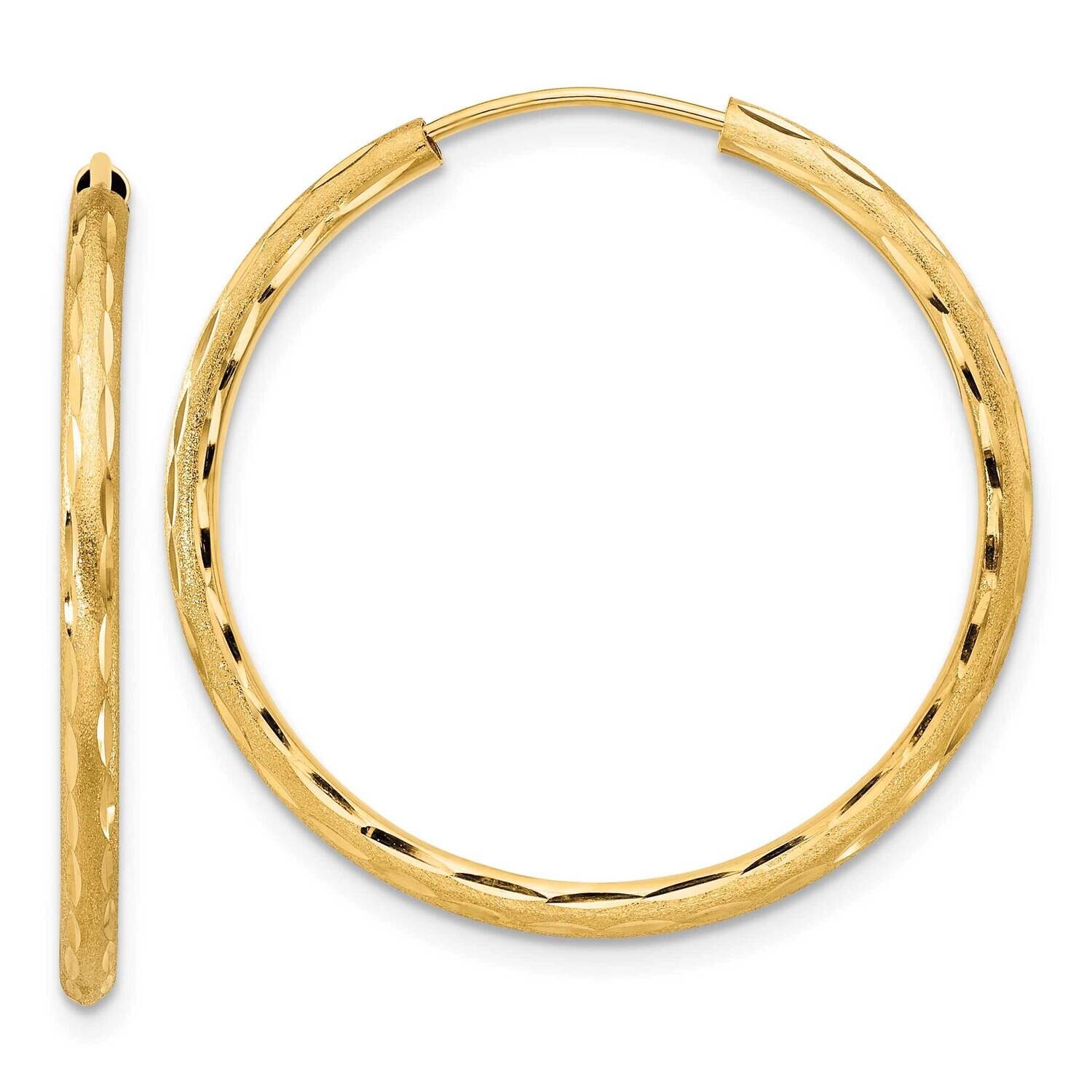 Satin Diamond-Cut 2.00mm Endless Hoop Earrings 14k Polished Gold TF2190
