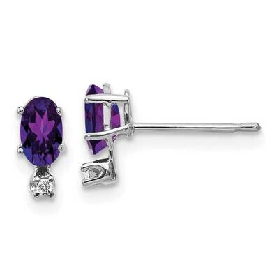 Diamond Amethyst Birthstone Earrings 14k White Gold XBE181W, MPN: XBE181W,
