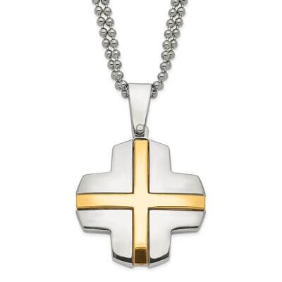 Yellow Ip-Plated Cross Necklace Stainless Steel SRN495-22 by Chisel, MPN: SRN495-22, 886774040707