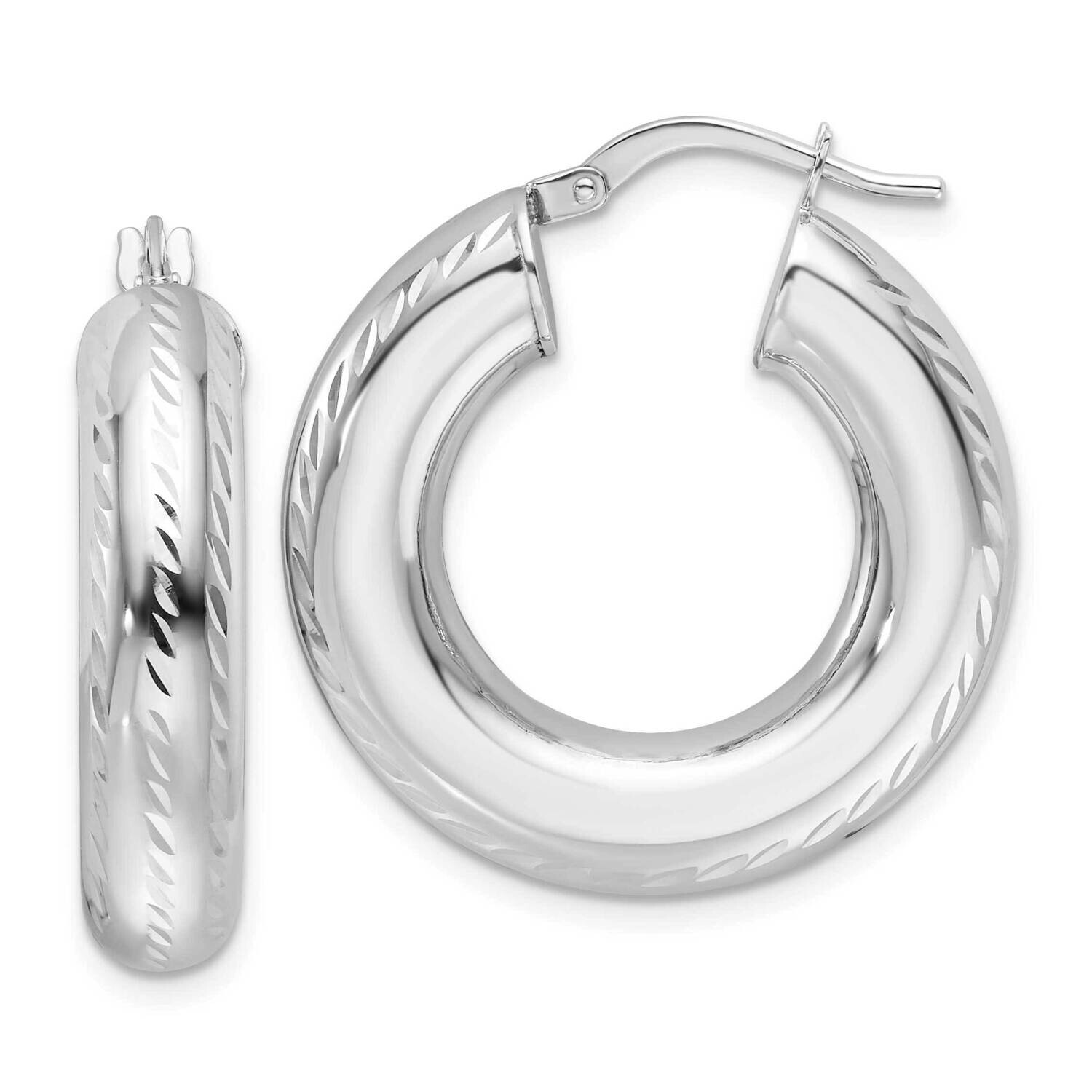 Polished Diamond-Cut 6mm Hollow Round Hoop Earrings 14k White Gold TC1057W, MPN: TC1057W,