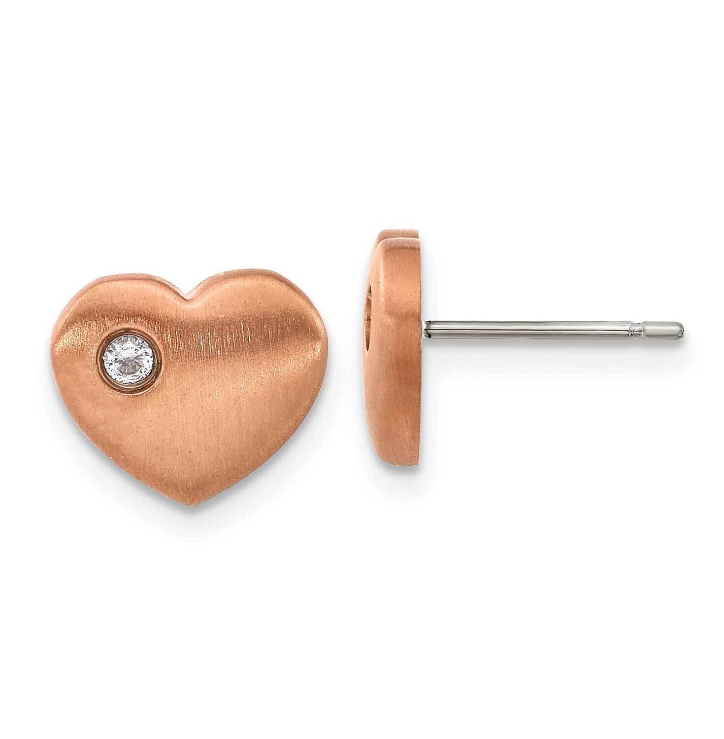 Chisel Brushed Rose Ip-Plated CZ Heart Post Earrings Titanium TBE131 by Chisel, MPN: TBE131, 883957…