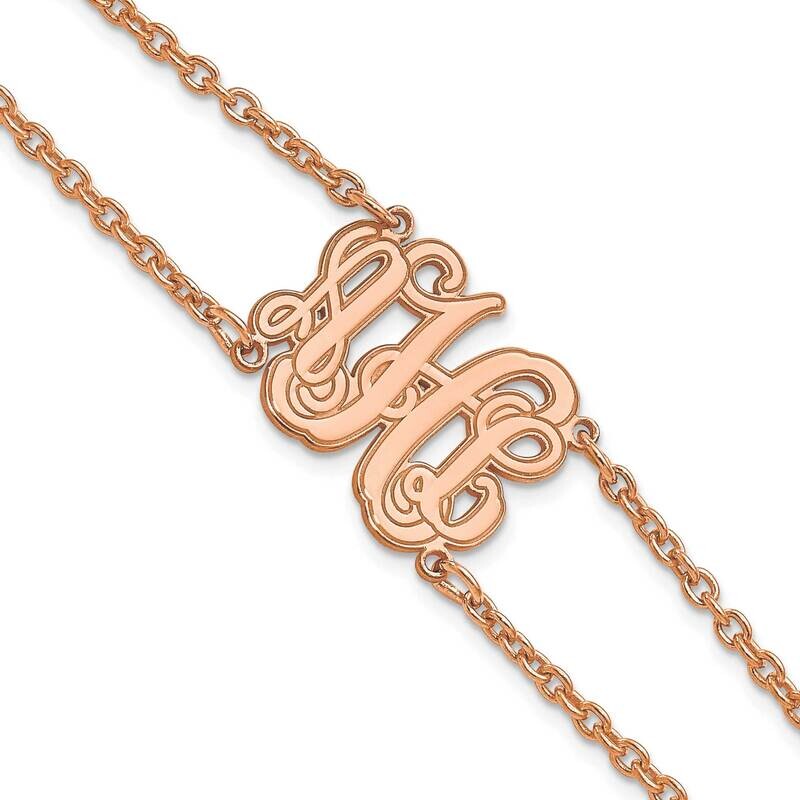 Rose-Plated Etched Outline Monogram Double Chain Bracelet Sterling Silver XNA1264RP