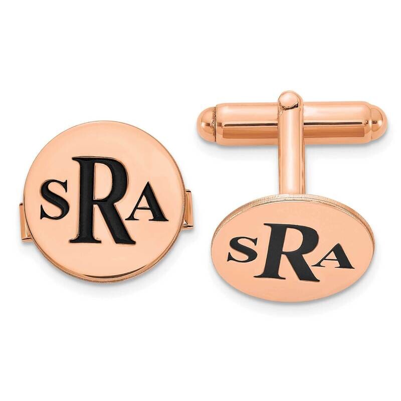 Rose-Plated Circle Enameled Letters Monogram Cuff Links Sterling Silver XNA619RP