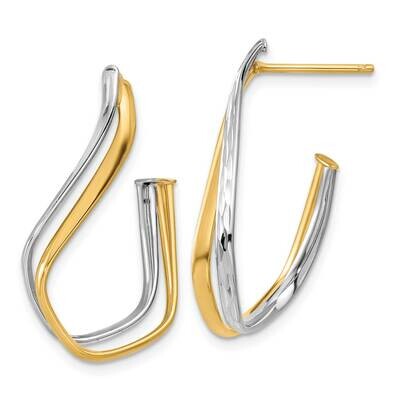 Polished Diamond-Cut Twisted J-Hoop Post Earrings 14k Two-Tone Gold TF2279, MPN: TF2279,