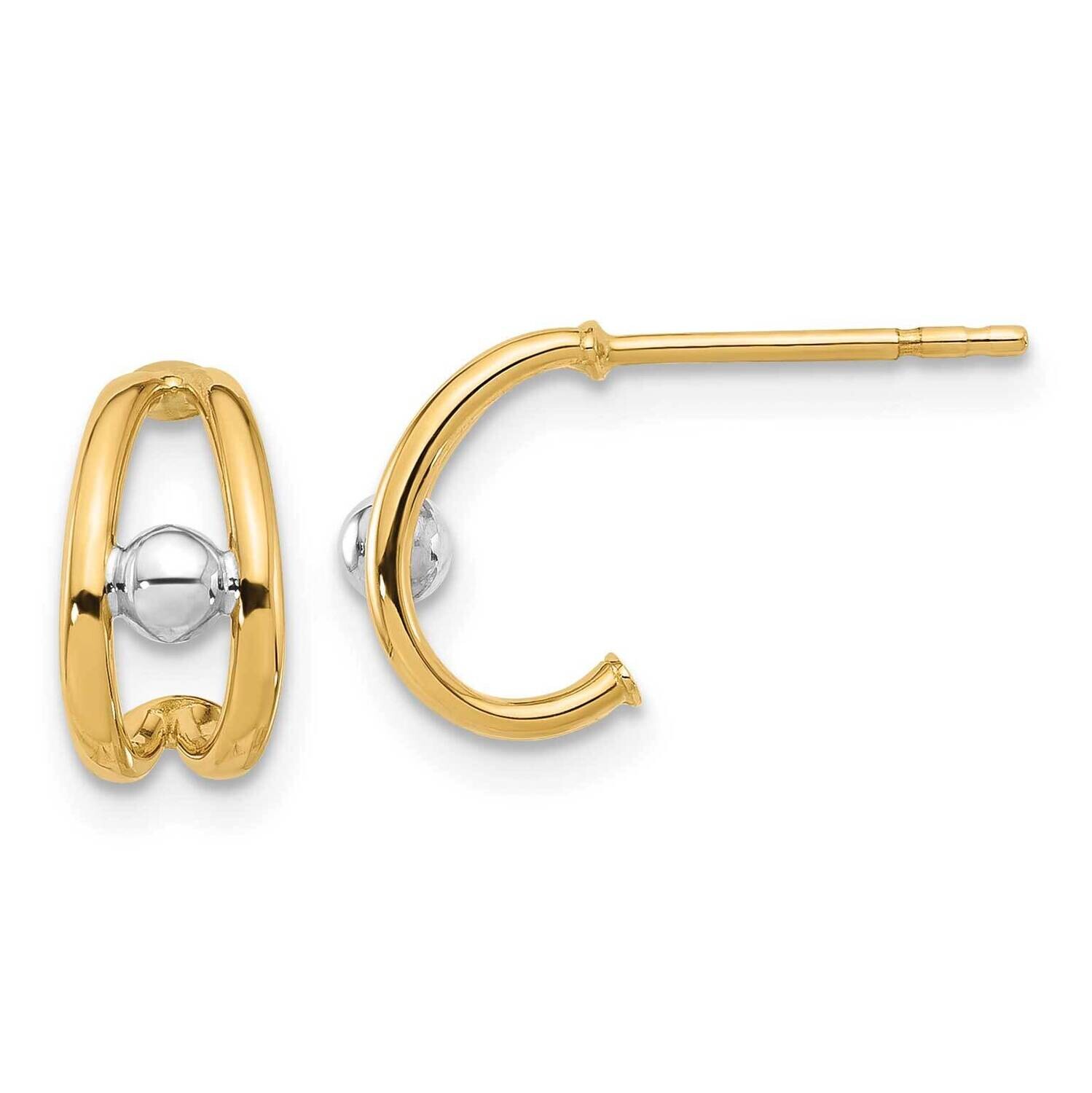 Polished J-Hoop Post Earrings 14k Two-Tone Gold TF2349